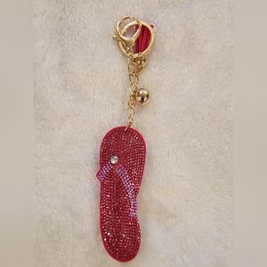 Red Rhinestone Flip Flop Keychain Bag Charm